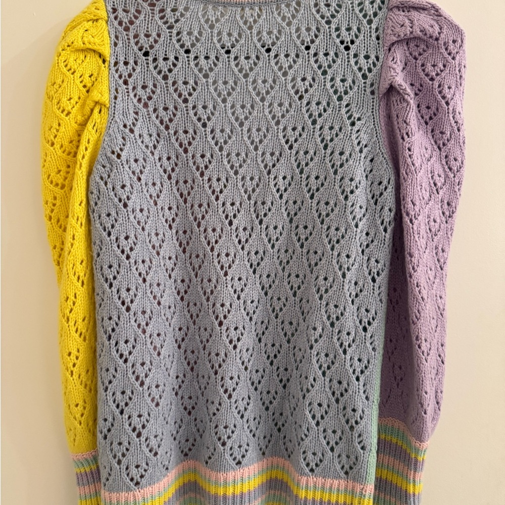 Sweet, Bright, Playful LoveShackFancy Pastel Patchwork Crochet Cardigan - Picture 9 of 9